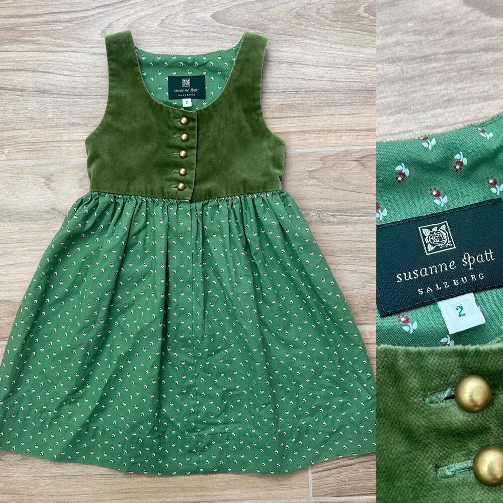 Susanne Spatt Baby Girl Dress Green Sleeveless Fit & Flare Austrian Size 2